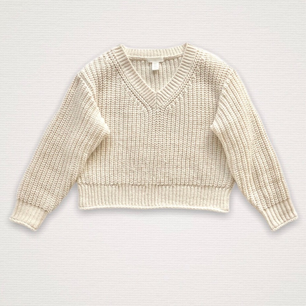 H&M Oversized V-neck Knit Sweater Cream White XS
